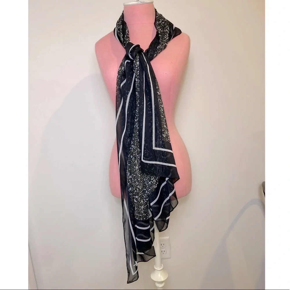 Michael Kors Black and White Logo Sheer Scarf